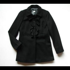 J.CREW Womens Black wool ruffle front coat #17501